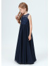 Navy Blue Lace Chiffon Simple Junior Bridesmaid Dress